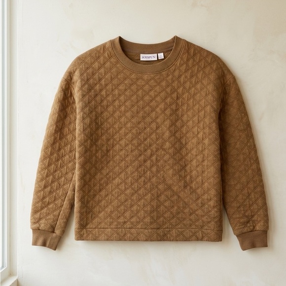 Joyspun Sweaters - Quilted Diamond Pullover Sweatshirt JOYSPUN Brown S Soft Luxe Lounge cottagecore